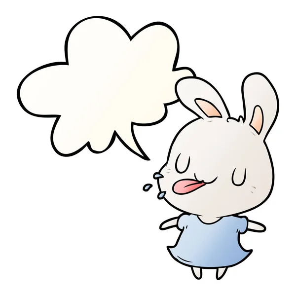 Cute cartoon rabbit blowing raspberry and speech bubble in smoot — Stock Vector