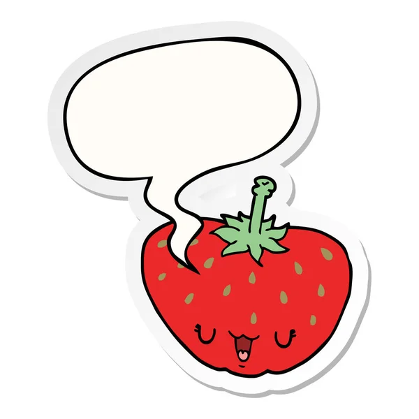 Cartoon strawberry and speech bubble sticker — Stock Vector