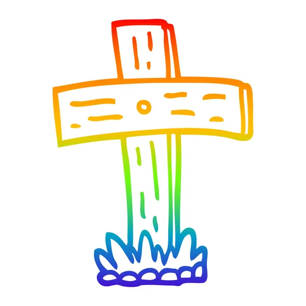 Rainbow gradient ligne dessin dessin dessin animé cimetière croix — Image vectorielle