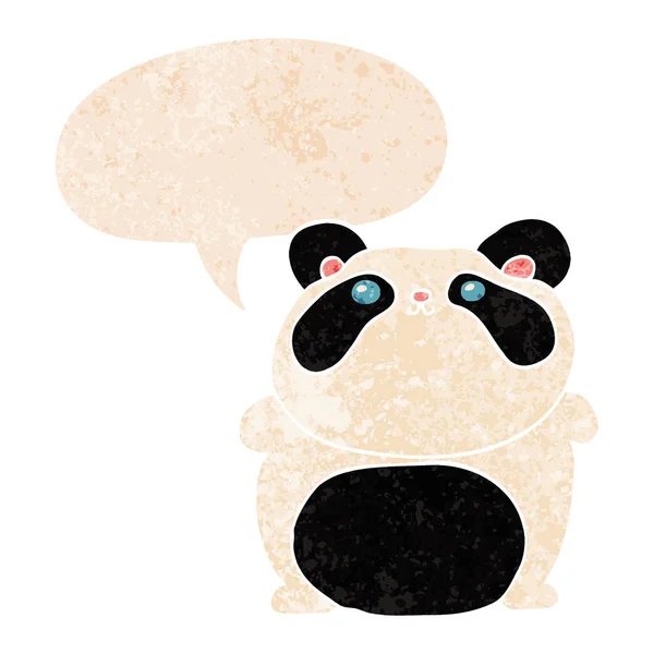 Cartoon panda and speech bubble in retro textured style — Stock Vector