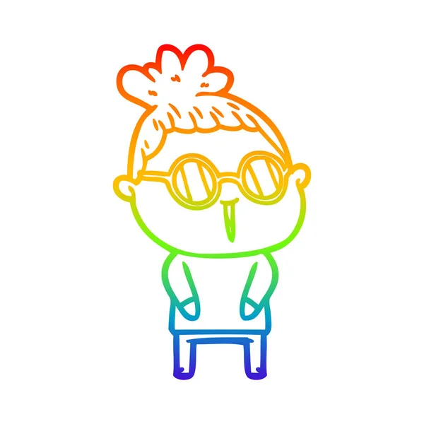 彩虹渐变线绘制卡通女人戴眼镜 — 图库矢量图片