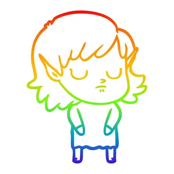 Regenboog gradiënt lijntekening cartoon elf meisje — Stockvector