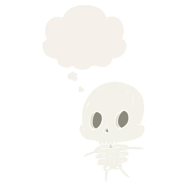 Squelette de dessin animé et bulle de pensée dans le style rétro — Image vectorielle