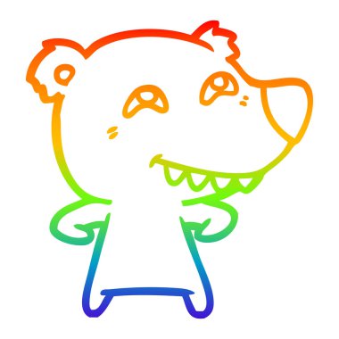 gökkuşağı degrade çizgi çizim karikatür ayı dişleri gösteren