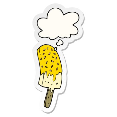 karikatür dondurma lolly ve baskılı bir etiket olarak kabarcık düşünce
