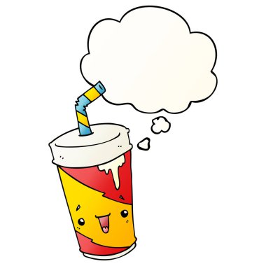 karikatür soda fincan ve pürüzsüz degrade tarzında kabarcık düşünce