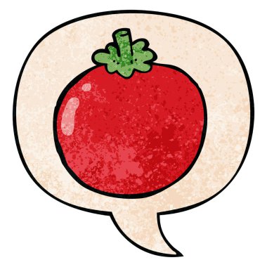 retro doku tarzında karikatür domates ve konuşma balonu