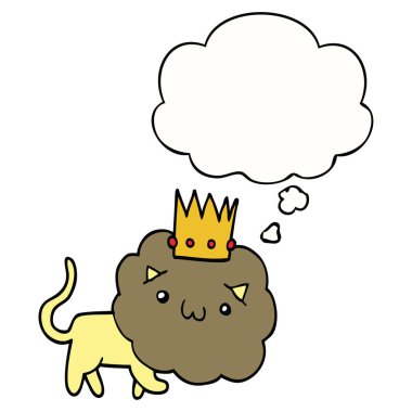 taç ve düşünce balonu ile karikatür aslan