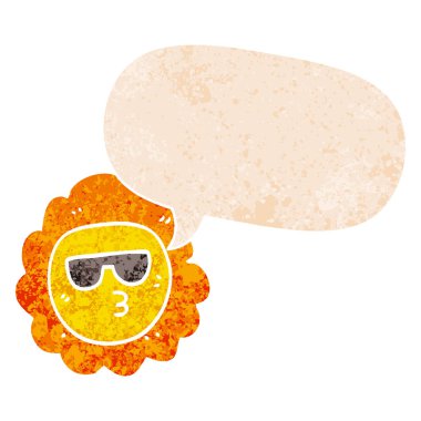 retro dokulu tarzda karikatür ayçiçeği ve konuşma balonu