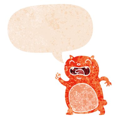 retro dokulu tarzda karikatür kedi ve konuşma balonu