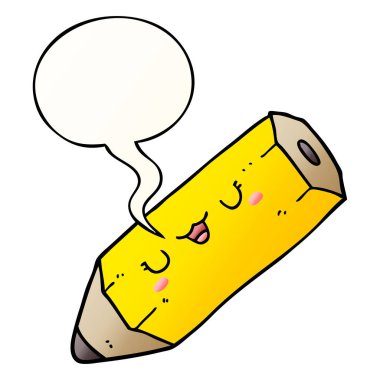 pürüzsüz degrade tarzında sevimli karikatür kalem ve konuşma balonu