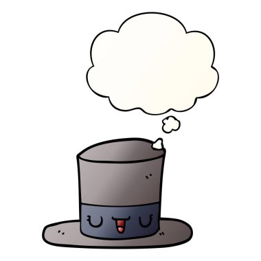 karikatür üst şapka ve pürüzsüz degrade tarzında düşünce balonu