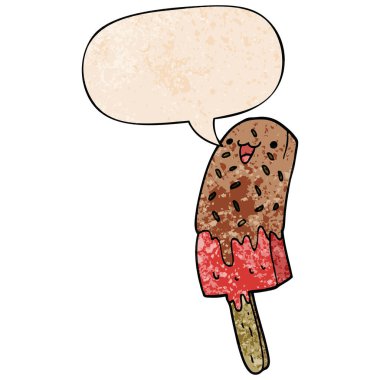 retro doku sevimli karikatür mutlu buz lolly ve konuşma balonu 