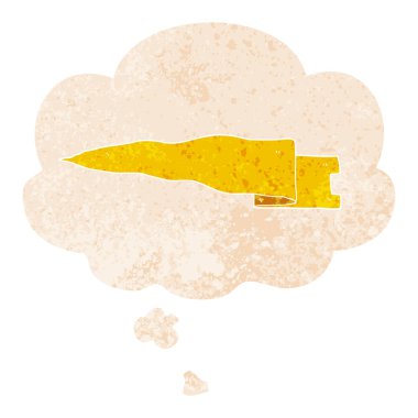 karikatür sallayarak afiş ve retro dokulu tarzında düşünce balonu