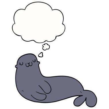 sevimli karikatür mühür ve düşünce balonu