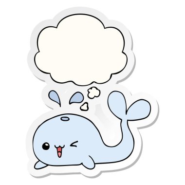 karikatür balina ve baskılı bir etiket olarak düşünce kabarcık