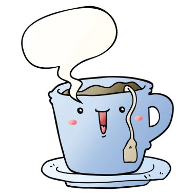 sevimli karikatür fincan ve tabak ve konuşma balonu pürüzsüz degrade