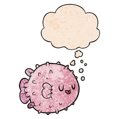 karikatür blowfish ve grunge doku desen st düşünce balonu