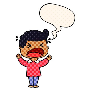 çizgi roman tarzında karikatür adam ve konuşma balonu bağıran