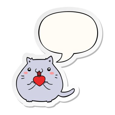 aşk ve konuşma kabarcık etiket sevimli karikatür kedi