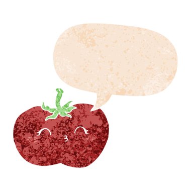retro dokulu tarzda karikatür domates ve konuşma balonu