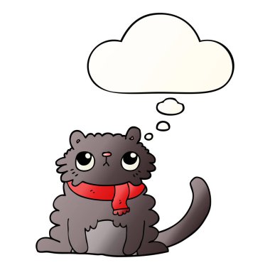 çizgi film kedi ve pürüzsüz degrade tarzında düşünce balonu