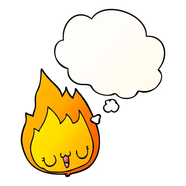 Κινούμενα σχέδια φλόγα με το πρόσωπο και την φούσκα σκέψης σε ομαλή κλίση St — Διανυσματικό Αρχείο
