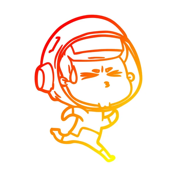 Linea gradiente caldo disegno cartone animato stressato astronauta — Vettoriale Stock