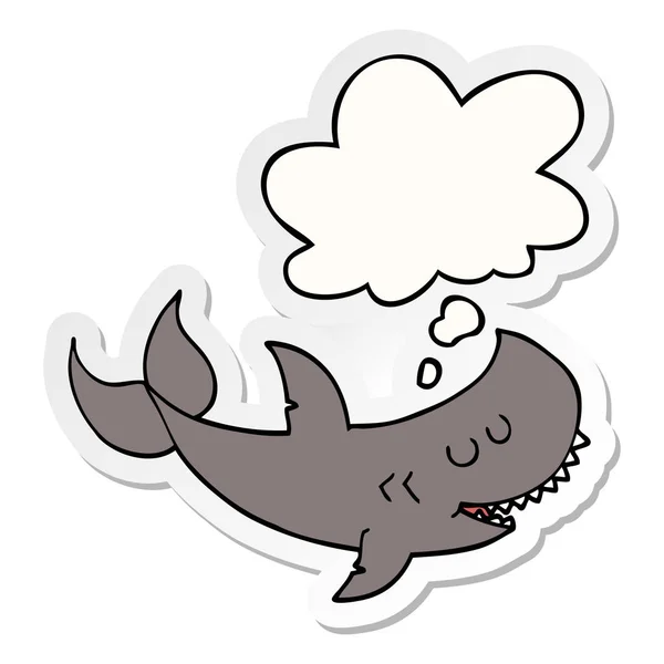 Cartoon Shark en dacht Bubble als een gedrukte sticker — Stockvector