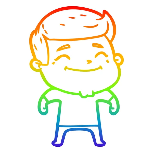 Regenboog gradiënt lijntekening gelukkig cartoon man — Stockvector