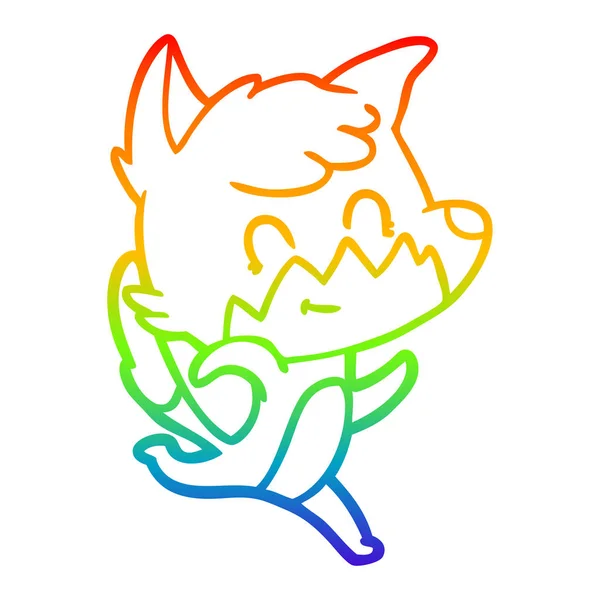 Rainbow gradient ligne dessin dessin animé convivial renard — Image vectorielle