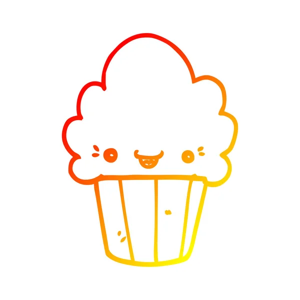 Chaud gradient ligne dessin dessin animé cupcake avec visage — Image vectorielle