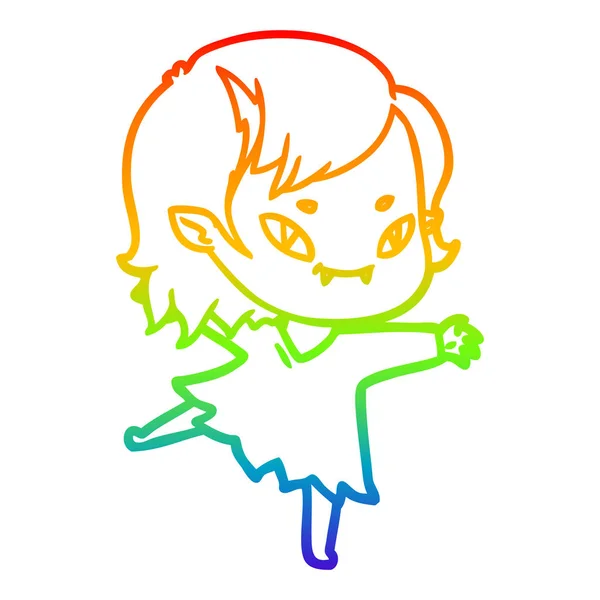 Rainbow gradient ligne dessin animé sympathique vampire fille — Image vectorielle