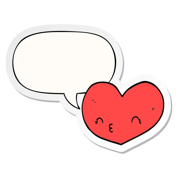 Cartoon heart and face and speech bubble sticker — Stock Vector