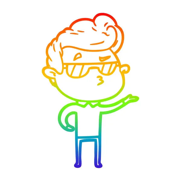 Rainbow gradient linje ritning tecknad cool Guy — Stock vektor