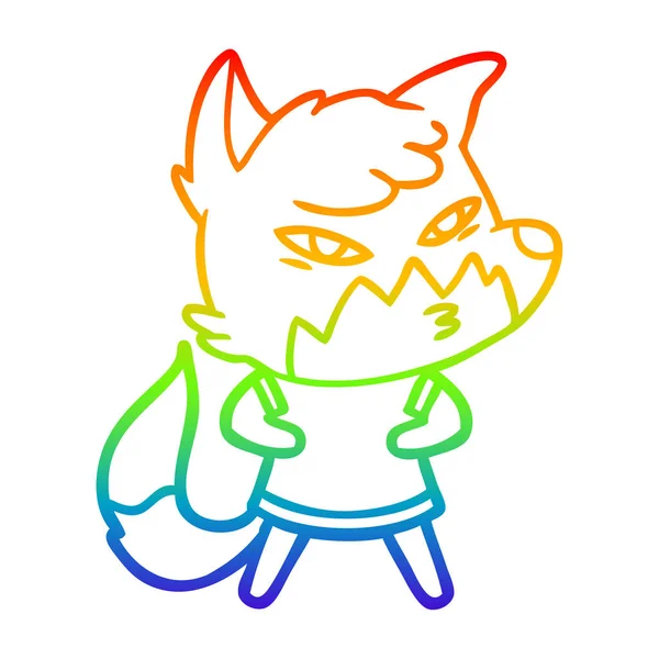 Regenboog gradiënt lijntekening Clever cartoon Fox — Stockvector