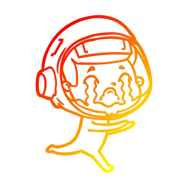 Теплая градиентная линия рисует мультяшного плачущего астронавта — стоковый вектор
