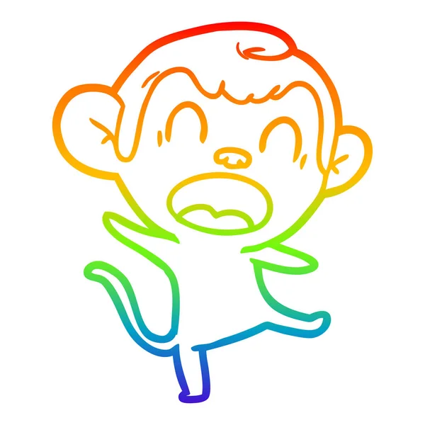 Rainbow gradient ligne dessin crier dessin animé singe danse — Image vectorielle