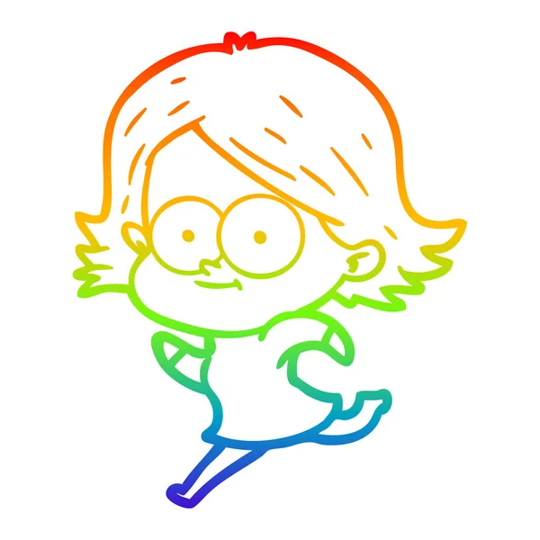 Rainbow gradient ligne dessin heureux dessin animé fille — Image vectorielle