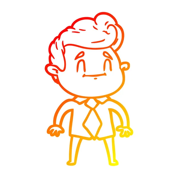 オフィス服で幸せな漫画の男を描く暖かいグラデーションライン — ストックベクタ