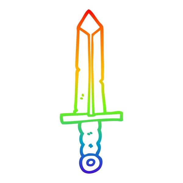 Rainbow gradient line drawing cartoon sword — Stock Vector