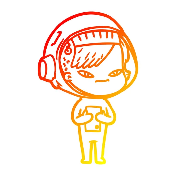 暖かいグラデーションライン描画漫画宇宙飛行士女性 — ストックベクタ