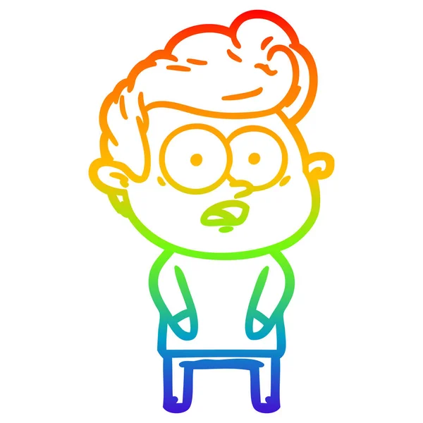 Arco iris gradiente línea dibujo dibujos animados hombre mirando fijamente — Vector de stock