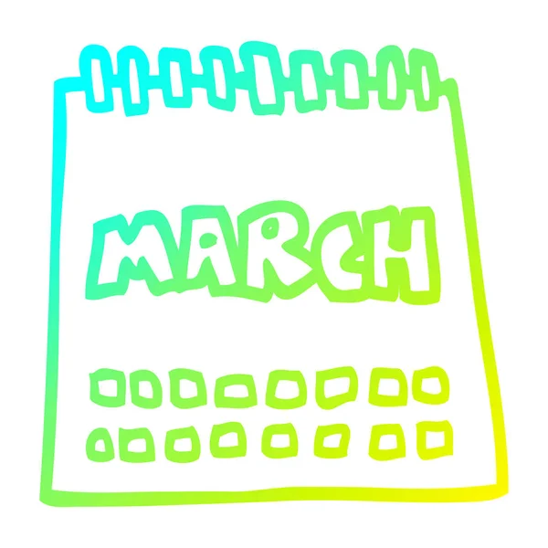 Frío gradiente línea dibujo dibujos animados calendario mostrando mes de mar — Vector de stock