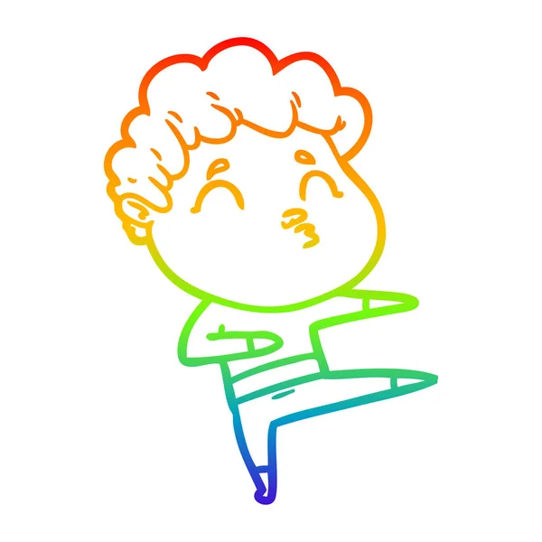 Regenboog gradiënt lijntekening cartoon man pouting — Stockvector