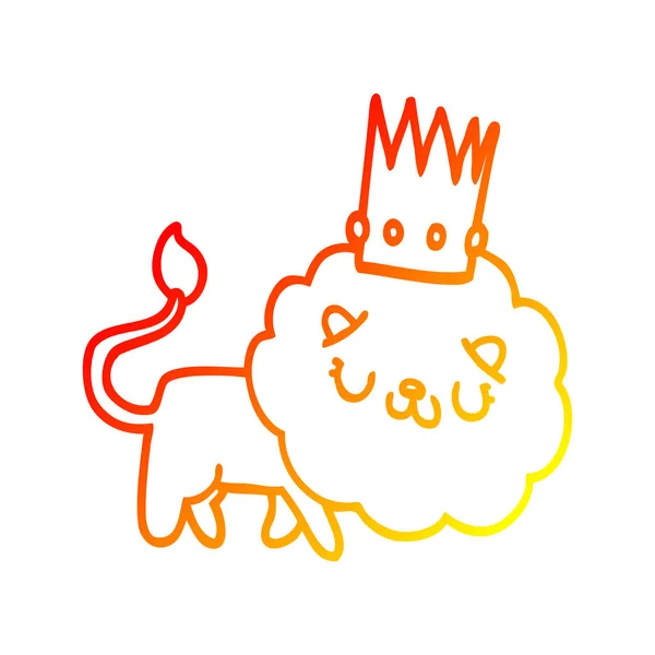 Dessin ligne gradient chaud lion dessin animé avec couronne — Image vectorielle