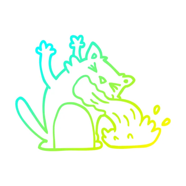 Linea gradiente freddo disegno cartone animato di un gatto malato — Vettoriale Stock