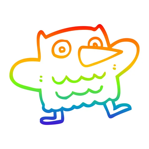 Rainbow gradient line drawing funny cartoon owl — Stock Vector