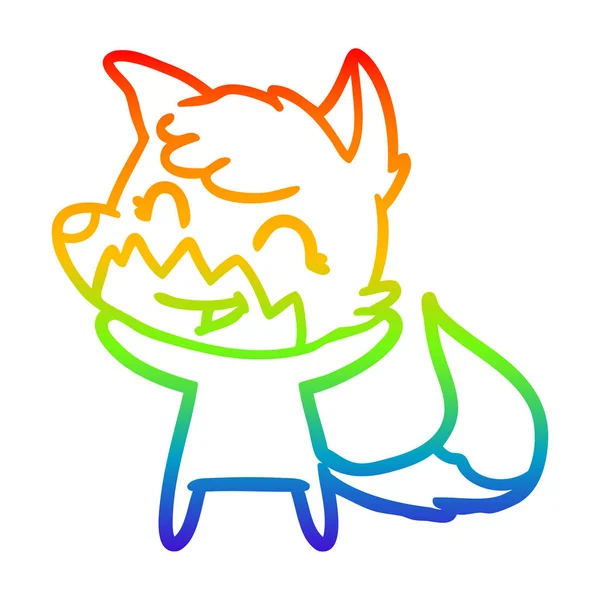 Regenboog gradiënt lijntekening gelukkig cartoon Fox — Stockvector