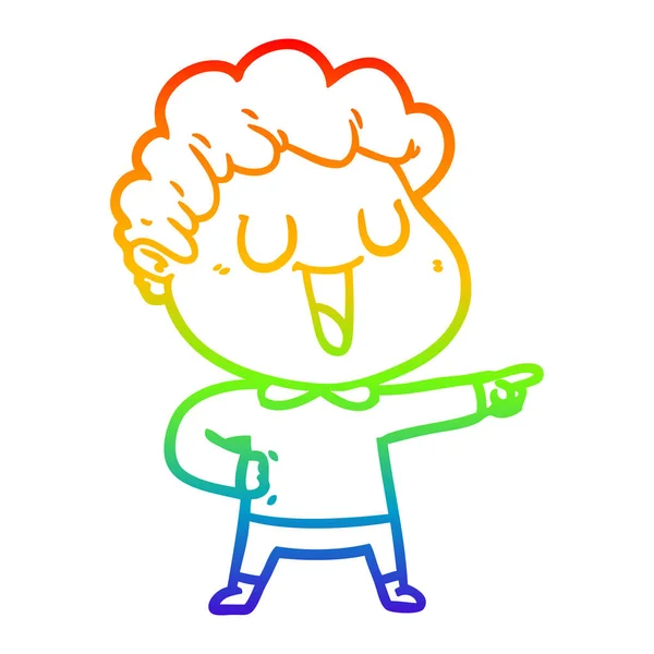 Regenboog gradiënt lijntekening lachende cartoon man wijzen — Stockvector